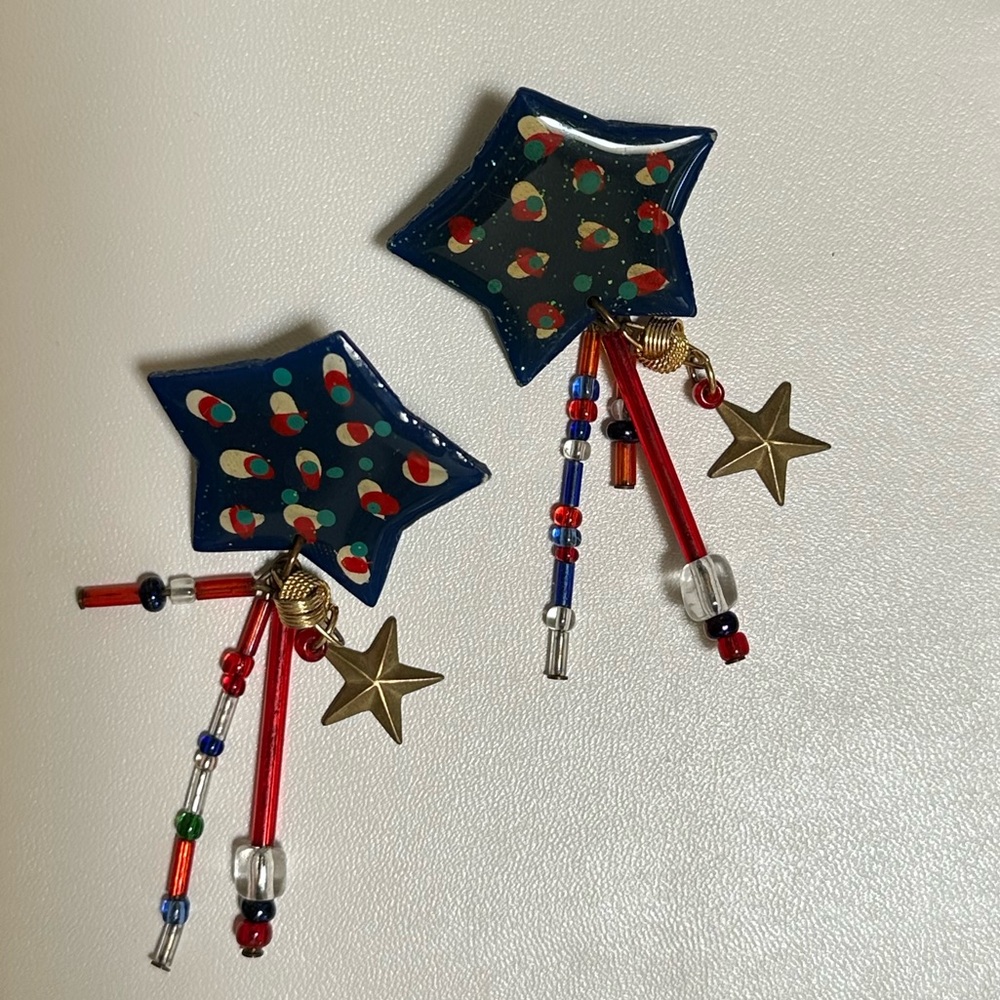 Lunch at the Ritz Star Earrings Red White and Blue